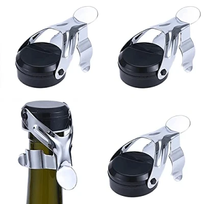 Image de Ruikdly Bouchon de Liège Champagne 4 Pièces Bouchons à en Acier Inoxydable vin pétillant avec Pompe Pression intégrée Utilisé pour sceller Le Mousseux Champagne(Noir)