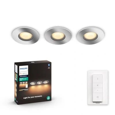 Image de Philips White Ambiance ADORE Kit de 3 spots encastrés 3x5W Chrome (télécommete incluse), compatible Bluetooth, fonctionne avec Alexa, Google Assistant et Apple Homekit