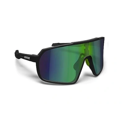 Image de Bertoni Lunettes de Cyclisme VTT Running Sport pour Hommes Femmes en TR90 Protection 100% UV Grand Verre Antibuée mod. GEMINI (Noir Mat/Noir Brillant Miroir Vert)