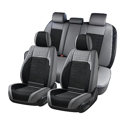 Image de FLORICH Housses de siège Voiture, Coussins Voiture en Similicuir Respirant, Ensemble Complet imperméable, Universel pour la Plupart des véhicules, berlines et VUS, Gris