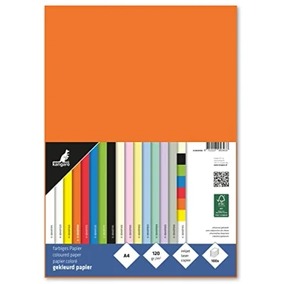 Image de kangaro Lot de 100 feuilles Papier à lettre orange Format A4 120 g/m² FSC mix bricolage K 0043F055 29,7 x 21 1,5 cm