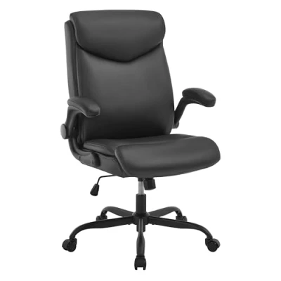 Image de eSituro Chaise de Bureau, Fauteuil Direction, Ergonomique, Fonction Basculement, Appui tête, Accoudoirs Rabattables, Siège Rembourré, en PU, Noir SEC0004