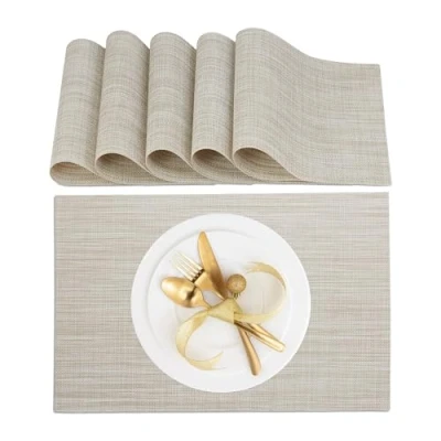 Image de Relaxdays Set de Table (à Manger), 6 Dessous, en Plastique, Lavable, résistant à la Chaleur, 45 x 30 cm, Beige