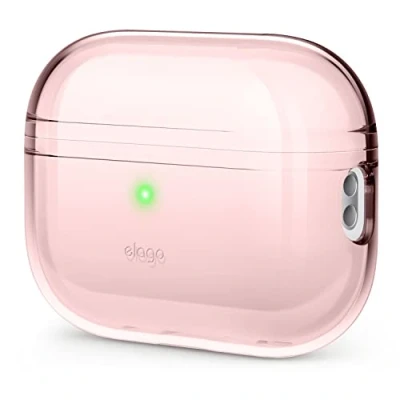 Image de elago Coque Transparente Compatible avec Apple AirPods Pro 2e génération, résistante aux Chocs, Bande adhésive en Gel Incluse, Chargement sans Fil, réduit Le jaunissement (Rose Charmant)
