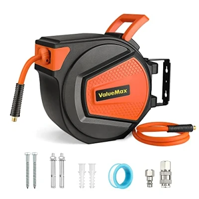 Image de ValueMax Enrouleur de Tuyau d&#039;Air Comprimé 20Bar/300PSI, 15M, Raccord en Laiton 1/4&quot; BSPT, Dévidoir avec Rétractation Automatique, Verrouillage à Toute Longeur