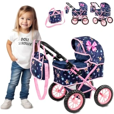 Image de Poussette Poupee Kinderplay Landeau Bebe pour Poupée Poignée réglable Roues en Mousse