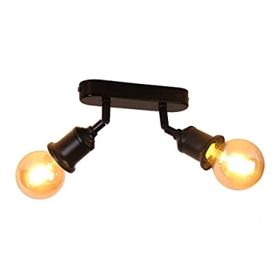 Image de TWSXTE Plafonnier/applique murale industrielle, spot bar design rétro, 2 spots orientables &amp; pivotants, luminaire plafond vintage, douilles E27, 60W max, （ampoules non fournies