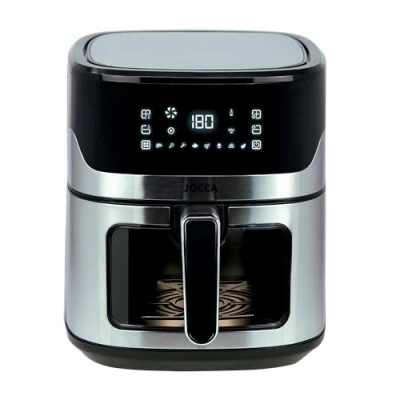 Image de Jocca Friteuse à Air chaud 6,5 l noire sans huile avec fenêtre Fryer Puissance 1600 W Protection contre la surchauffe Écran LED tactile Argenté/noir