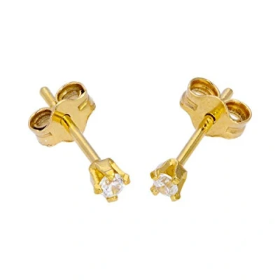 Image de Boucles d&#039;Oreilles 2mm en Argent Plaqué Or Jaune et Oxyde de Zirconium