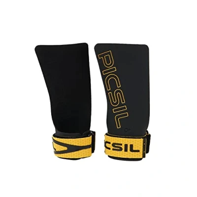 Image de PICSIL Golden Eagle Maniques sans Trous, Gants pour l’Haltérophilie, WODs, Gymnastique, Empêche Les Ampoules et des Déchirures, Meilleure Rétention de Magnésium (G (XS/S/M), Or)