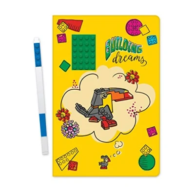 Image de IQ LEGO Stationery Building Dreams Carnet de notes à couverture rigide avec stylo gel 4 x 6 Brique verte et bleu