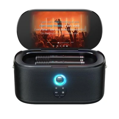 Image de Ikarao Machine de karaoké intelligente, écran intégré 10,1 pouces pour adultes et enfants, 2 microphones sans fil à chargement automatique, haut parleur Bluetooth portable avec WiFi, HDMI la