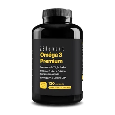 Image de Omega 3 Premium Triglycérides pour une Absorption Optimale 1000 mg EPA + 500 DHA par Dose Huile de Poisson Sauvage Certifiée FOS 120 Capsules