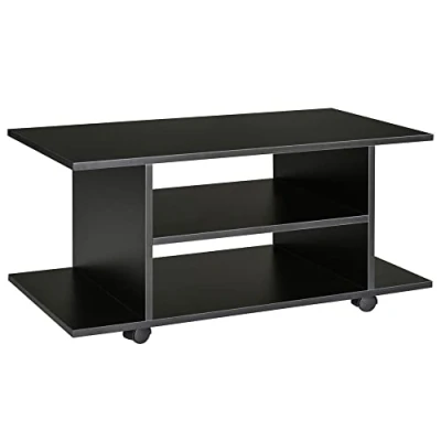 Image de HOMCOM Meuble TV Mobile Table Basse à roulettes en Bois Noir