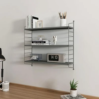 Image de [en.casa] Étagère Murale Modulable pour Salon Chambre Meuble de Rangement Style Insdustriel à 3 Niveaux Acier Solide 50 x 60 15 cm Anthracite