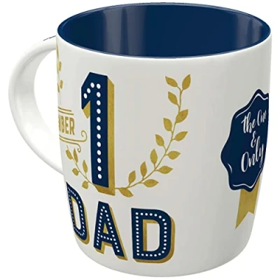Image de Nostalgic Art Tasse à café rétro, Number 1 Dad Idée de cadeau pour papa, en céramique, design vintage avec une citation, 330 ml