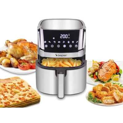 Image de BEPER P101FRI070 Friteuse à air chaud carrée, numérique 7L, Friture sans huile, Ecran tactile, 8 Programmes, Réglable jusqu&#039;à 200C, Minuterie 60 minutes, Arrêt automatique, Acier
