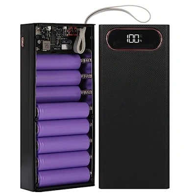Image de Cuifati Coque de Batterie Externe 16 X, Banque d&#039;alimentation DIY à 2 Sorties USB, Boîtier en Plastique avec écran LCD, d&#039;alimentation, Trois Entrées