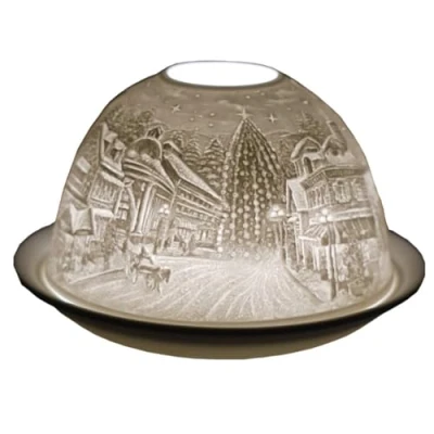 Image de Photophore en porcelaine forme de dôme avec motif chanteurs Carol Singers, un superbe bougeoir Noël Cello projetant une image 3D. À utiliser des bougies chauffe plat parfumées et non