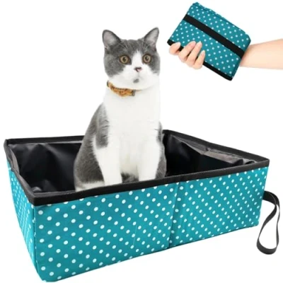 Image de Bac à Litière pour Chat Pliable, Portable de Voyage Chat, Boîte Pliable Chats, Imperméable, Nettoyer Domicile et Extérieures Camping, Bleu Clair, 40x30x13 cm
