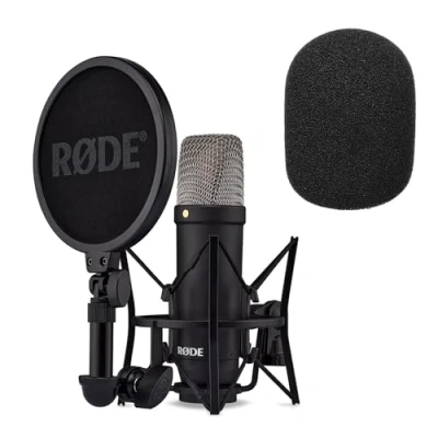 Image de Rode NT1 Signature Black Microphone de studio + protection anti pop Keepdrum WS2