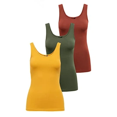 Image de ONLY Débardeur pour Femme Onllive Love Noos, Vert/Jaune/Rouge (1 Kalamata/1 Jaune doré/1 henné brûlé), M