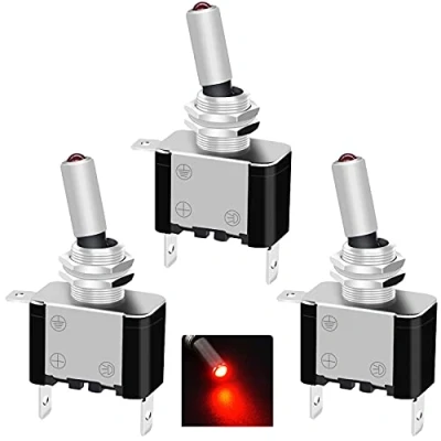 Image de Taiss 3 pièces Interrupteur à bascule 12V 20A ON/OFF 2 Positions Broches SPST Levier Avec LED Rouge,pour Bateau Auto Camion ASW 07DR