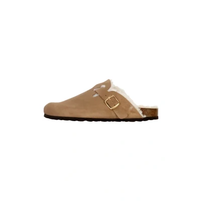 Image de Divine Factory Mules CUIR Chaussons, Femme, Taille: 39, Taupe Chaussures