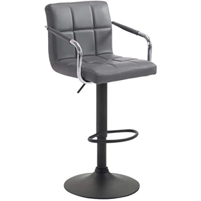 Image de CLP Tabouret De Bar Ergonomique Lucy V2 en Similicuir I Hauteur Réglable Chaise Pivotante avec Accoudoirs Dossier Et Repose Pied, Couleur:Gris, Couleur du Cadre:Noir