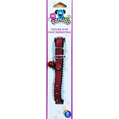 Image de Collier Chat clouté, PU,Velours,grelot, Attache Boucle,30x1cm, Rouge