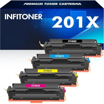 Image de (4 Pack) 201X 201A CF400X CF400A Cartouche Toner pour HP Color Laserjet Pro MFP M277dw M277n M252dw M274n M252n M277c6 M277 M252 M274 CF401X CF402X CF403X (Noir Cyan Jaune Magenta)