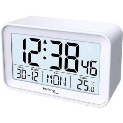 Image de Technoline WT497 Réveil numérique Moderne, température intérieure, Date, Jour de la Semaine, Alarme et Snooze, Blanc