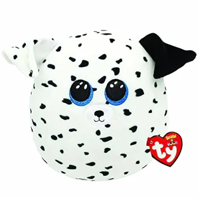 Image de Ty Squish a boos Coussin Fetch Le Chien 20cm, Blanc/Noir, TY39318, Motif Animaux, 20 cm