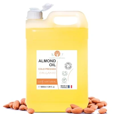 Image de Huile Amande Douce Bio, Pressée à Froid, Pure. de Massage Professionel, pour Cheveux et Cils, Hydratant Corps (Mains, Ongles), Visage (Anti âge), Vergetures Grossesse 5000 ml