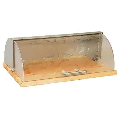 Image de Maestro MR 1670S, Boîte à Pain, Couvercle Coulissant, Récipient de Rangement pour Garder Le Pain et Les Petits Pains Frais Plus Longtemps, Design Élégant, Acier Inoxydable, Bois, Acrylique, Bread Box