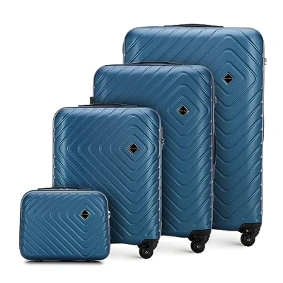 Image de WITTCHEN Valise de Voyage Set 4 valises Bagages à Main Trousse Toilette en ABS avec roulettes pivotantes Serrure Combinaison Poignée télescopique Cube Line Bleu foncé