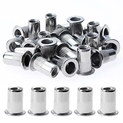 Image de Gueenky 150 Pièces Rivet Ecrou M5, Écrous à Rivets en Acier Inox, Tête Plate Insert Assortiment Kit pour Bois Meubles, (10 mm * 12 mm)