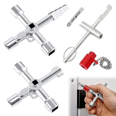 Image de MisFun Clé Universelle 3 Pièces, Cle Pompier Multifonction, Clés Universelles pour Armoire Électrique Portable Clé, Triangle Convient à Tous Les Types D&#039;ascenseurs t de Compteurs D&#039;eau