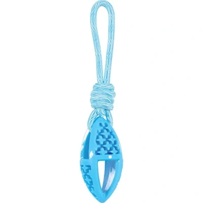 Image de animallparadise Jouet pour Chien Ovale en TPR et Corde Longueur 27.5 cm, Bleu