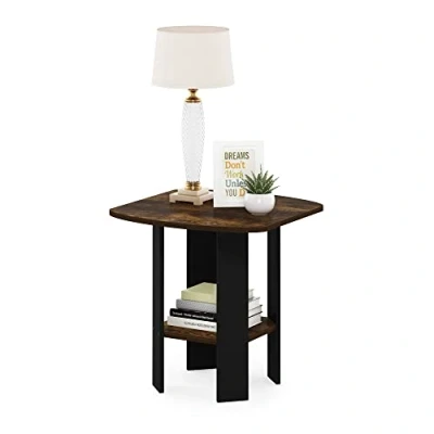 Image de Furinno Design Simple Table d&#039;Appoint de Chevet avec Tiroir Poubelle, Pin Ambré/Noir