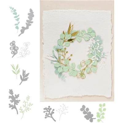 Image de BETESSIN 6 Styles Matrices de Découpe Scrapbooking en Métal, Pochoir Gaufrage, Cutting Dies Forme Feuille Eucalyptus, Cadeau d&#039;Anniversaire, Mariage, Fête des Mères, Bricolage