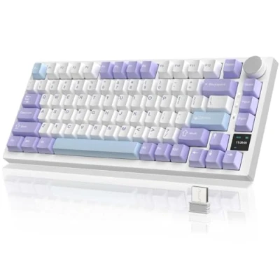 Image de YINDIAO Ajazz AK820 Clavier Mécanique avec Knob,Disposition 75% ANSI,81 Touches de Jeu Filaire,5 Mousses Insonorisantes,Hot Swap,Interrupteur Linéaire,Rétroéclairage RVB,pour PC,Mac (Violet)