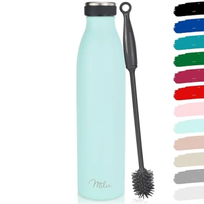 Image de Milu Gourde en acier inoxydable 350 ml 500 ml, 750 1000 1,5 l bouteille isotherme, d&#039;eau isolée, double paroi anti fuite, convient aux acides carboniques (Menthe, 1500ml)