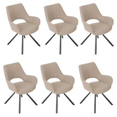 Image de MEUBLE COSY Lot de 6 Chaises Salle à Manger Scandinave avec Dossier et Accoudoirs Fauteuil pour Salon Cuisine Bureau, Siège Rembourré en Tissu Pieds Métal, Beige, 58.5x59x81cm, 58,5x59x81cm