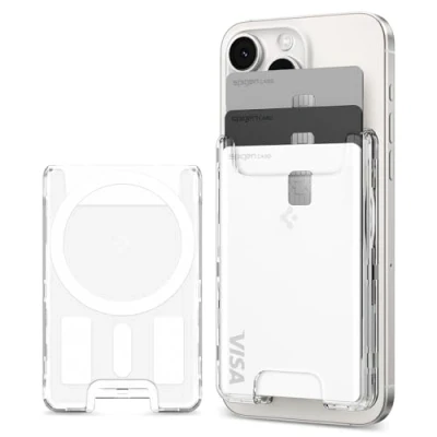 Image de Spigen Ultra Hybrid MagFit Porte Cartes Magnétique Conçu pour MagSafe Compatible avec Les modèles iPhone 16/15/14/13/12 Wallet Transparent
