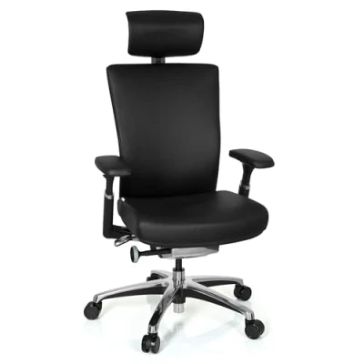 Image de hjh OFFICE 657604 Chaise de Bureau Nova Cuir véritable Noir Fauteuil Direction Soutien Lombaire, accoudoirs, appuie tête &amp; Profondeur d’Assise réglables