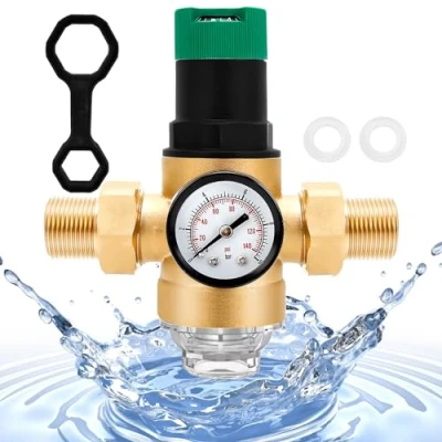 Image de Réducteur de Pression Eau 3/4 Pouce, DN20 Régulateur Réglable, avec Manometre et Filtre à Mailles, Limiteur en Laiton, pour Robinet D&#039;Irrigation Jardin Chauffage au Gaz