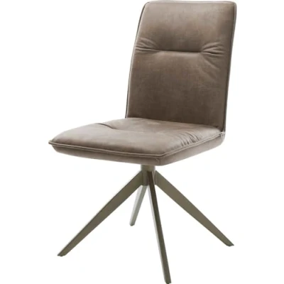 Image de Chaise pivotante Vinjo Flex microvelours taupe vintage pied croisé large aspect titane pivotement sur 360 fonction bascule