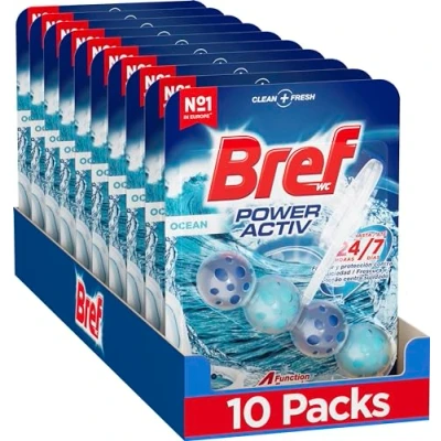 Image de Bref WC Power Activ Océan, nettoyant WC, nettoyage et fraîcheur pour vos toilettes, format stock de 10 paquets