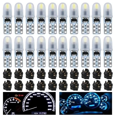 Image de Lampe Tableau Bord 20 pièces LED T5 12 V avec Socle Fermeture Rotative Éclairage Compteur Lumière Voiture à Incandescence pour Signalisation (Bleu glacial + Bleu)
